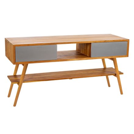 Badeværelsesskab i naturlig teaktræ med matgrå skuffe - Hamadou Viadurini