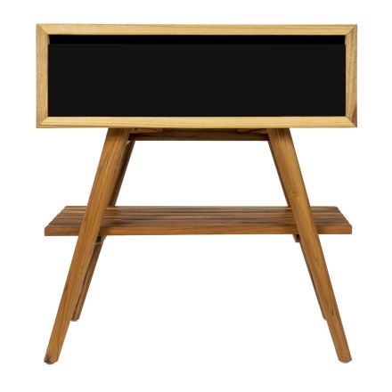 Moderne badeværelsesskab med træfinish og stor sort farvet top - Gatien Viadurini