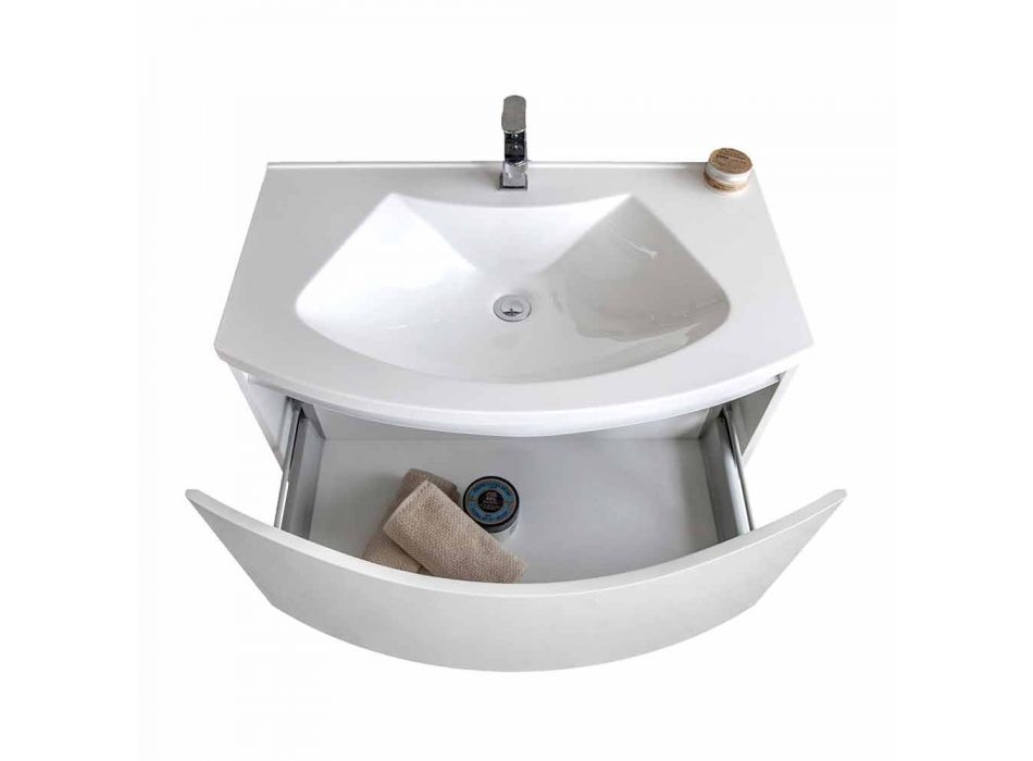 Moderne ophængt badeværelseskab med vaskehylde og designspejl - Michele Viadurini