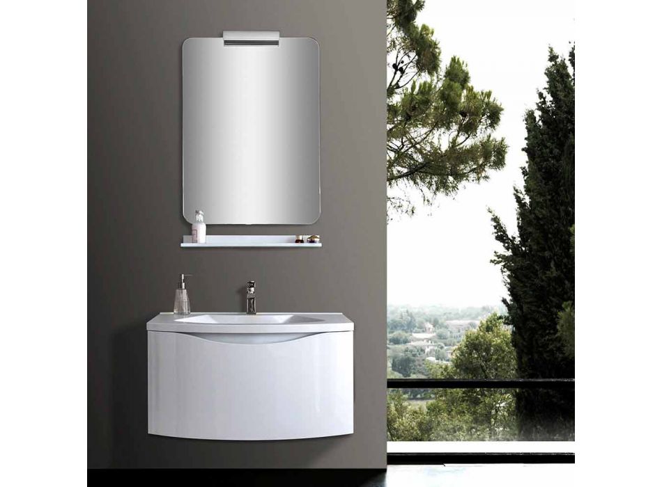 Moderne ophængt badeværelseskab med vaskehylde og designspejl - Michele Viadurini