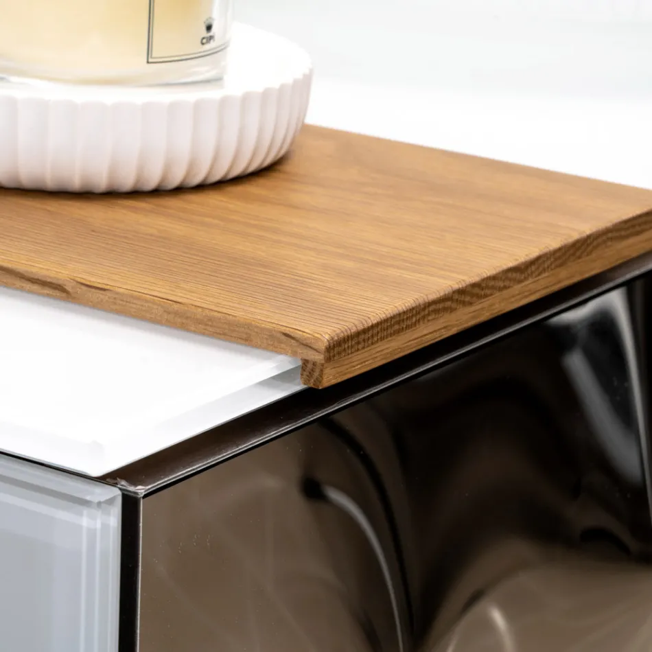 100 cm væghængt badeværelsesskab i 8 mm hærdet glas og europæisk egetræ - Excelsior Viadurini