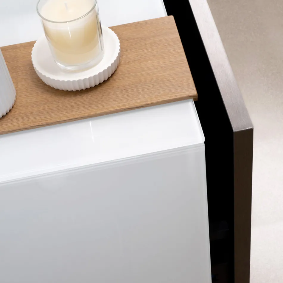 100 cm væghængt badeværelsesskab i 8 mm hærdet glas og europæisk egetræ - Excelsior Viadurini