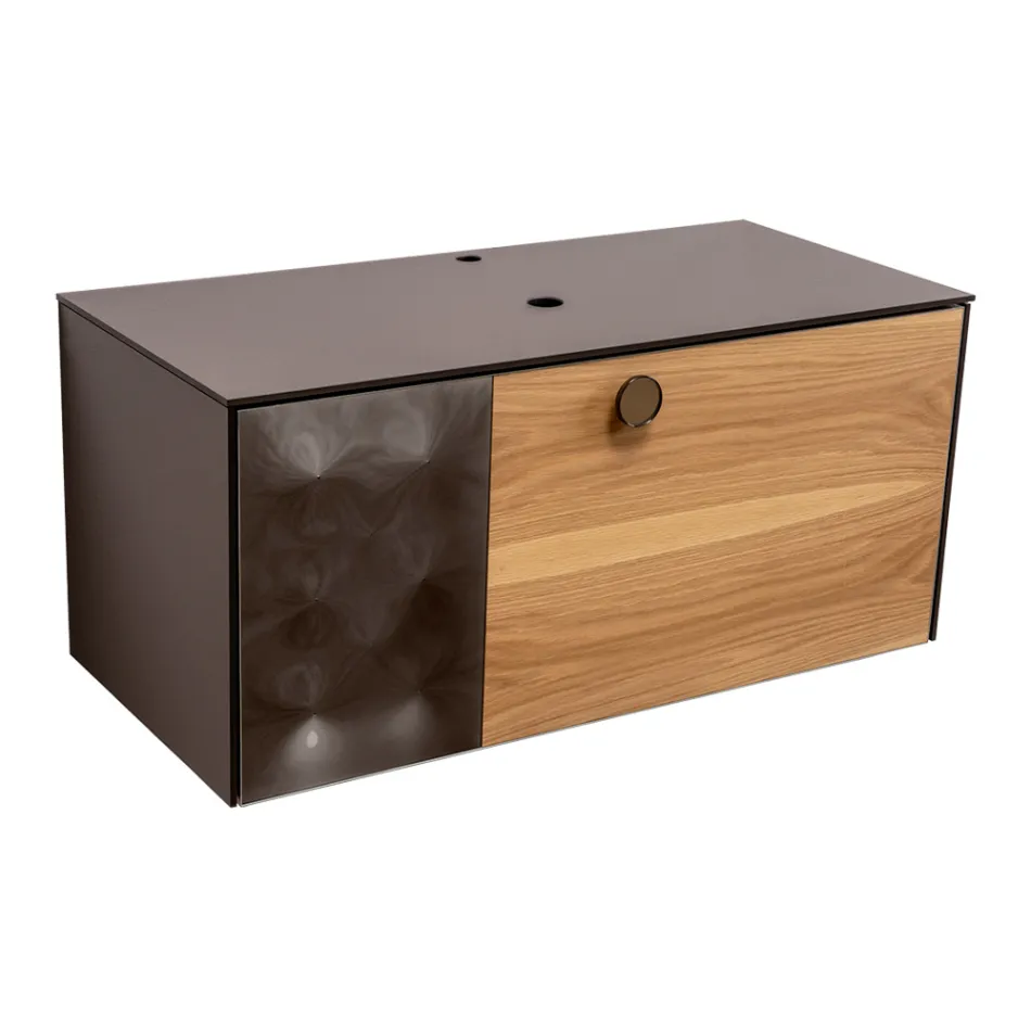 100 cm væghængt badeværelsesskab i 8 mm hærdet glas og europæisk egetræ - Excelsior Viadurini