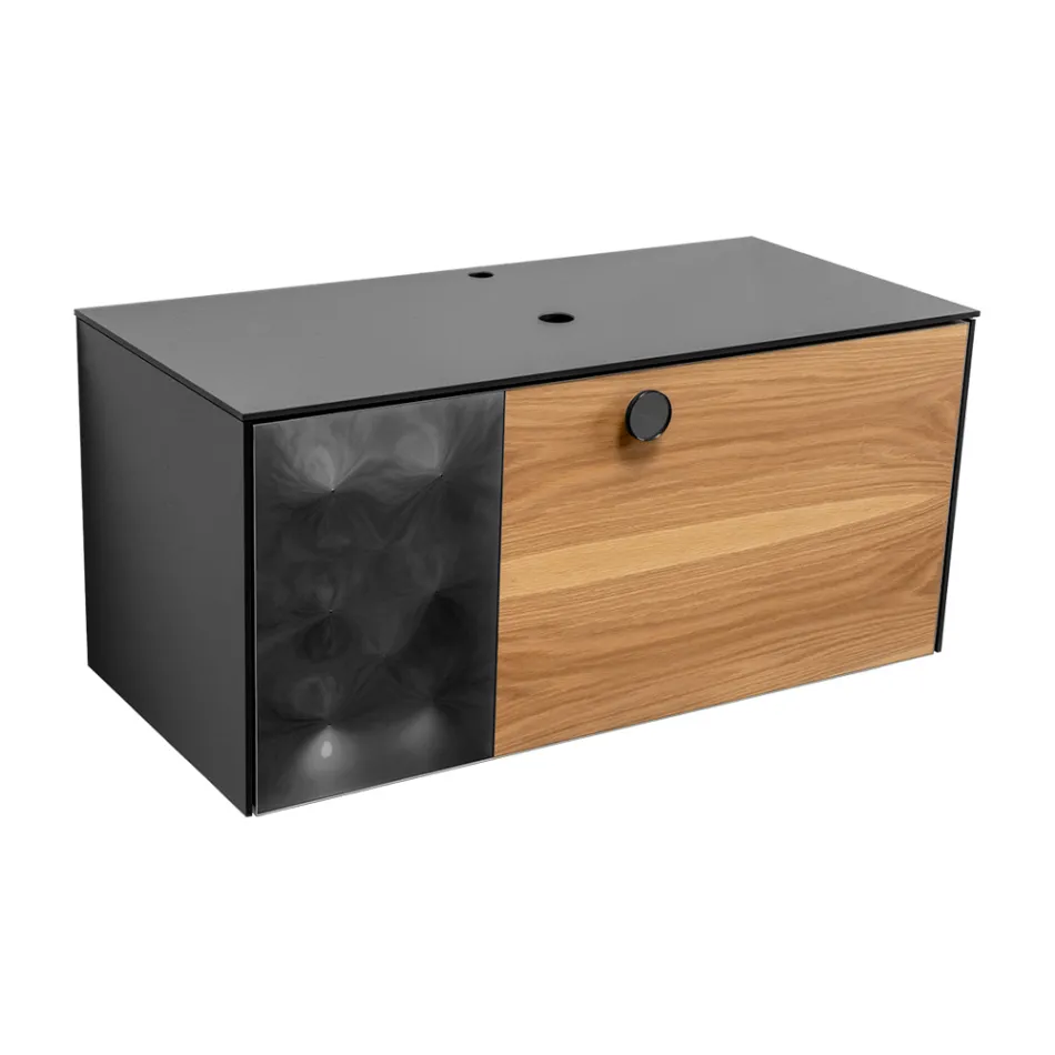 100 cm væghængt badeværelsesskab i 8 mm hærdet glas og europæisk egetræ - Excelsior Viadurini