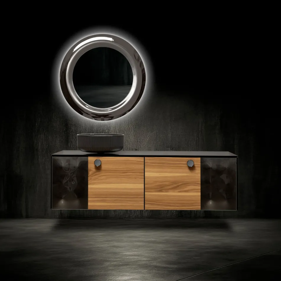 160 cm væghængt badeværelsesskab i 8 mm hærdet glas og europæisk egetræ - Excelsior Viadurini