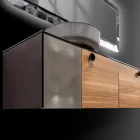 160 cm væghængt badeværelsesskab i 8 mm hærdet glas og europæisk egetræ - Excelsior Viadurini