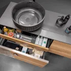 160 cm væghængt badeværelsesskab i 8 mm hærdet glas og europæisk egetræ - Excelsior Viadurini