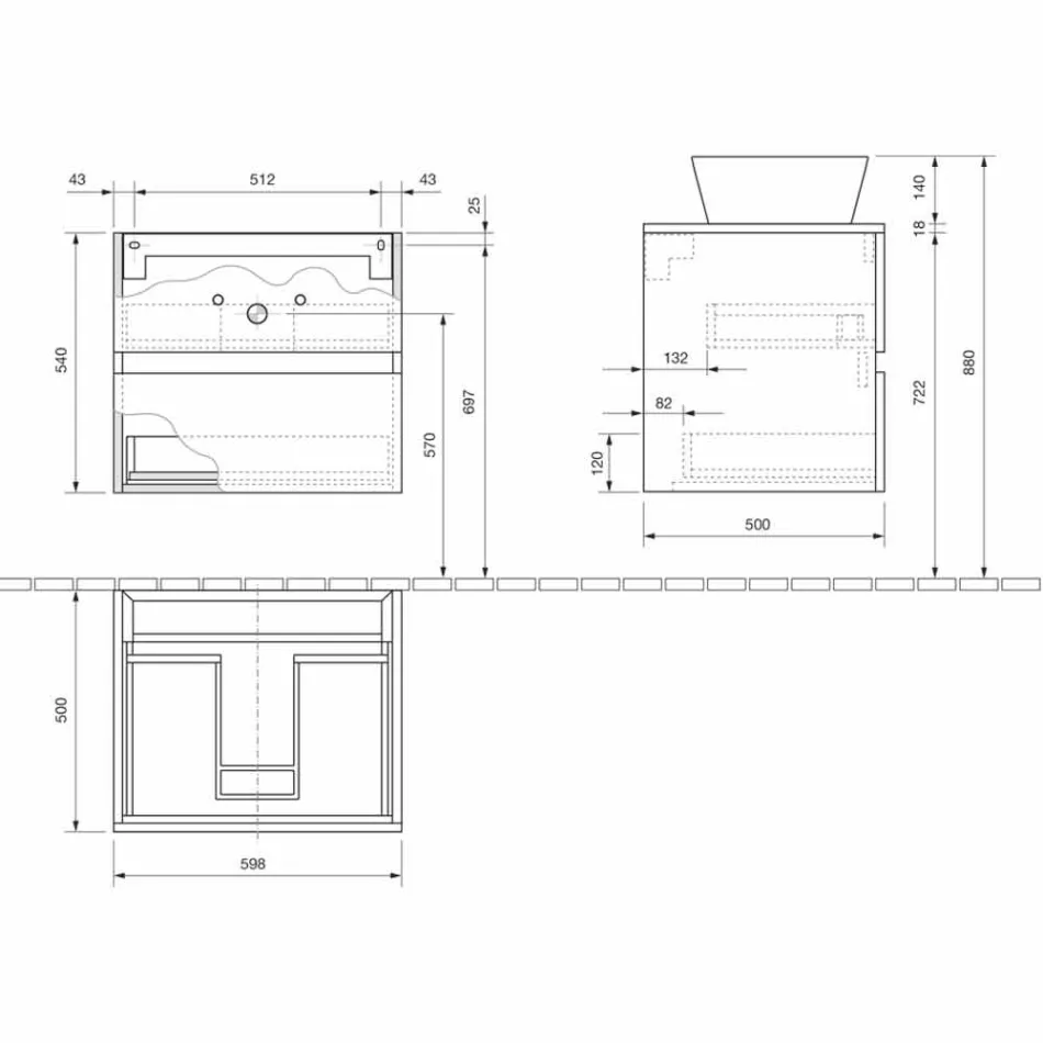 Hængende badeværelsesskab med rektangulær håndvask til bordplade, moderne design - Dumbo Viadurini