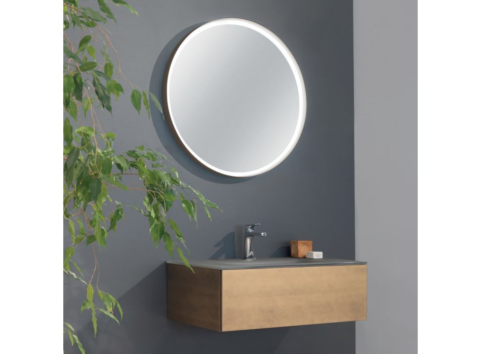 Hængende badeværelsesskab med spejl i metal, træ og luksuskrystal - Renga Viadurini