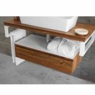 Hængende badeværelsesskab i teaktræ med håndklædeholder i Hi Macs® White - Saverno Viadurini