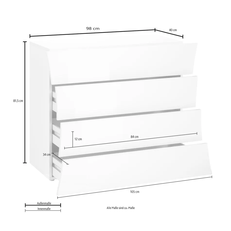 Mobil Hvid Skuffe 4 Skuffer Design i Sustainable Wood - Sabine Viadurini