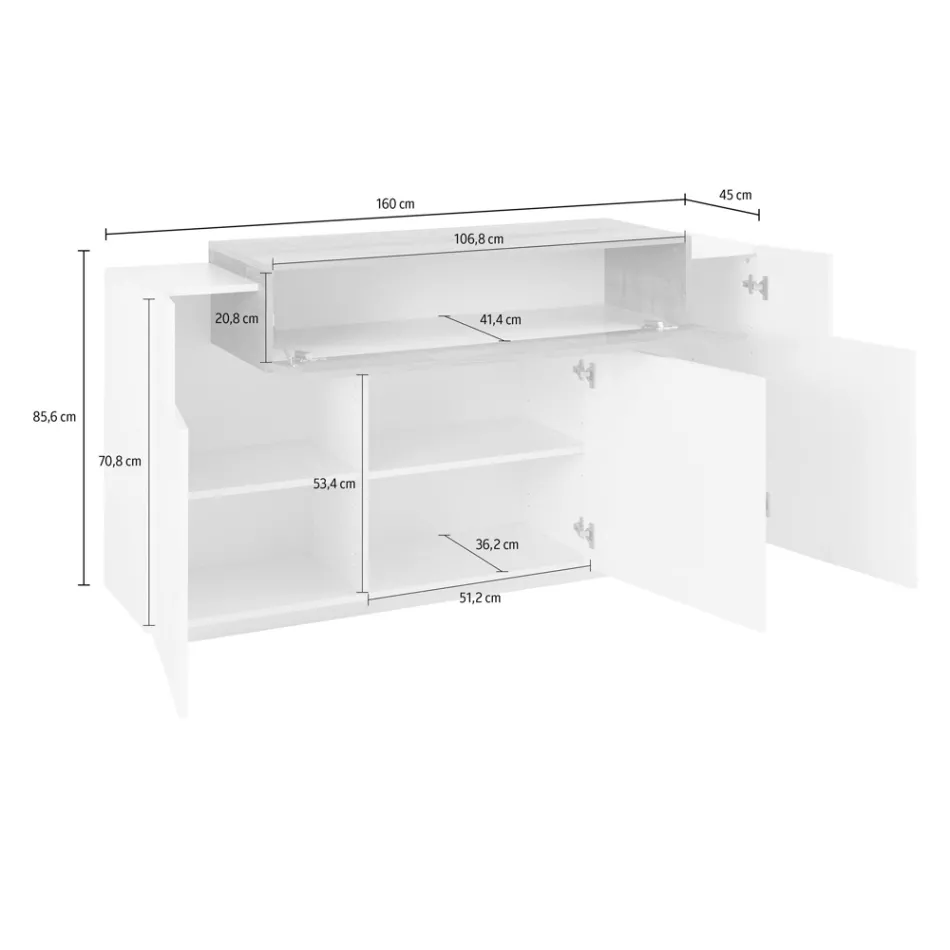 Mobil skænk 4 døre hvid og antracit træ, cement eller ahorn - Therese Viadurini