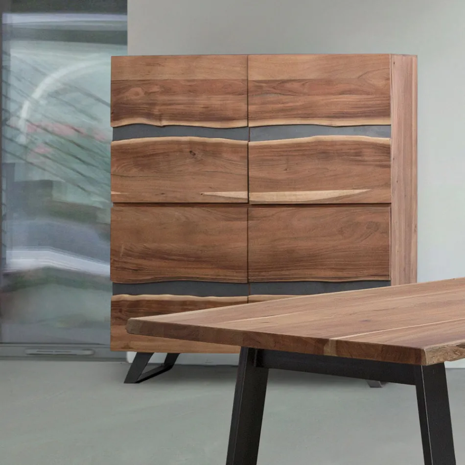 Mobil skænk 4 døre Acacia Wood Naturalistic Homemotion - Maramero Viadurini