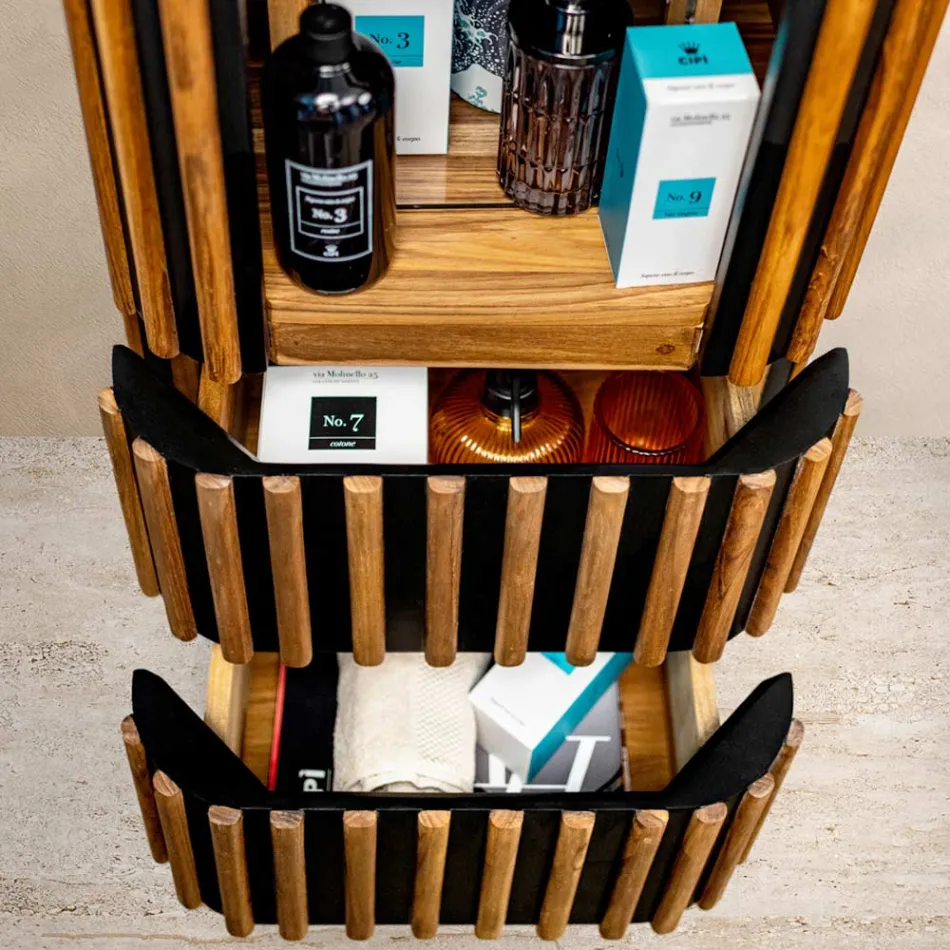 Søjlebadeværelsesskab lavet af massiv teak og mahogni - Plumeria Viadurini