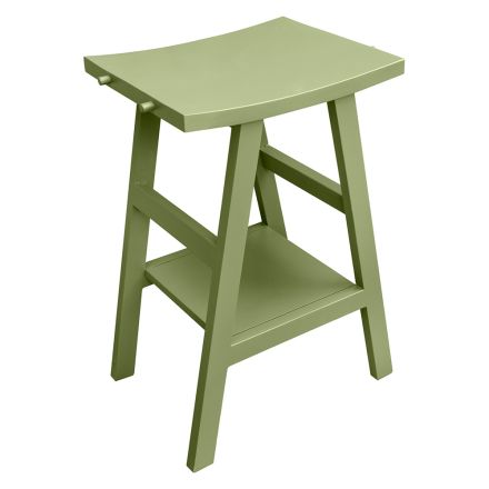 Fritstående badeværelsesskab med teak finish og stor grøn hylde - Raomi Viadurini