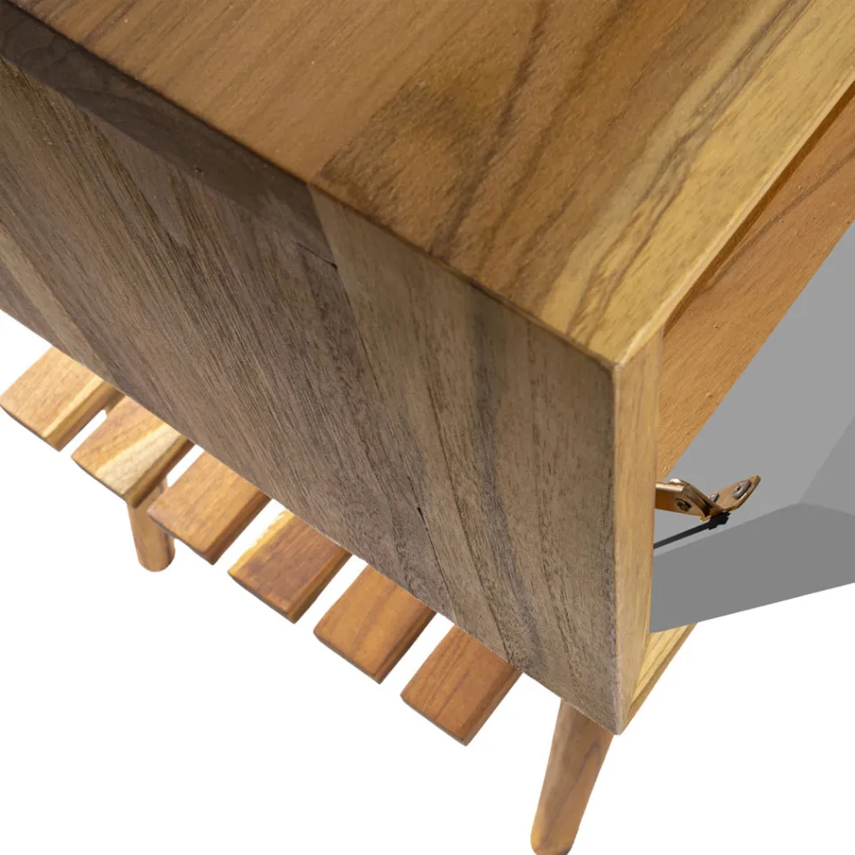 Fritstående badeværelsesskab i naturlig teaktræ med grå farvestøtte - Gatien Viadurini