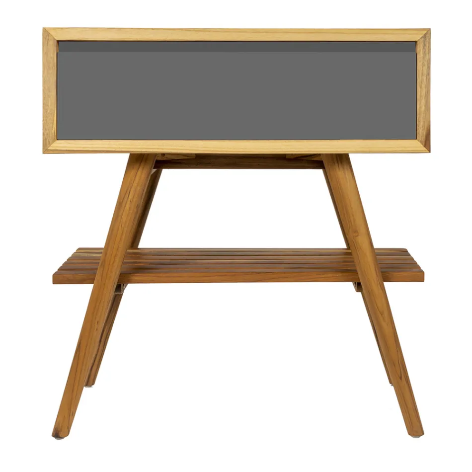 Fritstående badeværelsesskab i naturlig teaktræ med grå farvestøtte - Gatien Viadurini