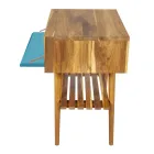 Gulvstående blåt badeværelsesskab i naturlig teaktræ med farvet skuffe - Gatien Viadurini