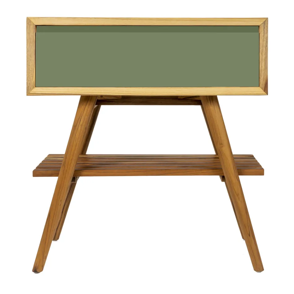 Badeværelsesskab med træfinish og grønfarvet kommode - Gatien Viadurini