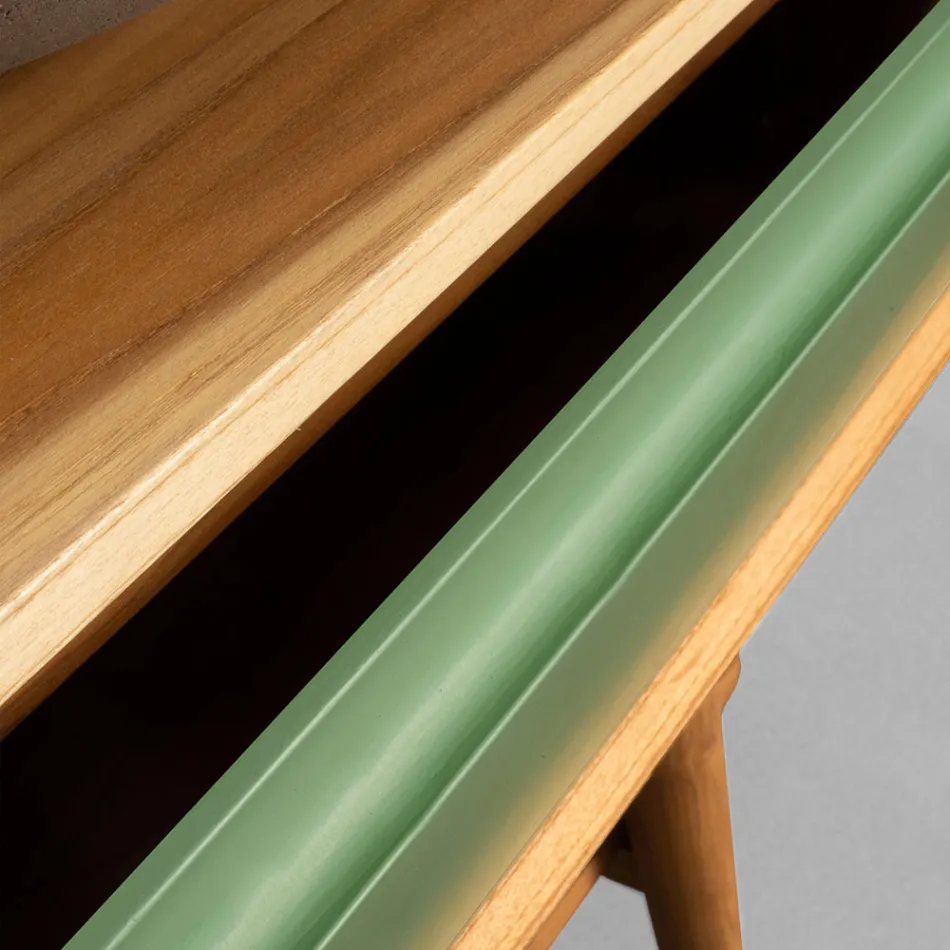 Badeværelsesskab med træfinish og grønfarvet kommode - Gatien Viadurini