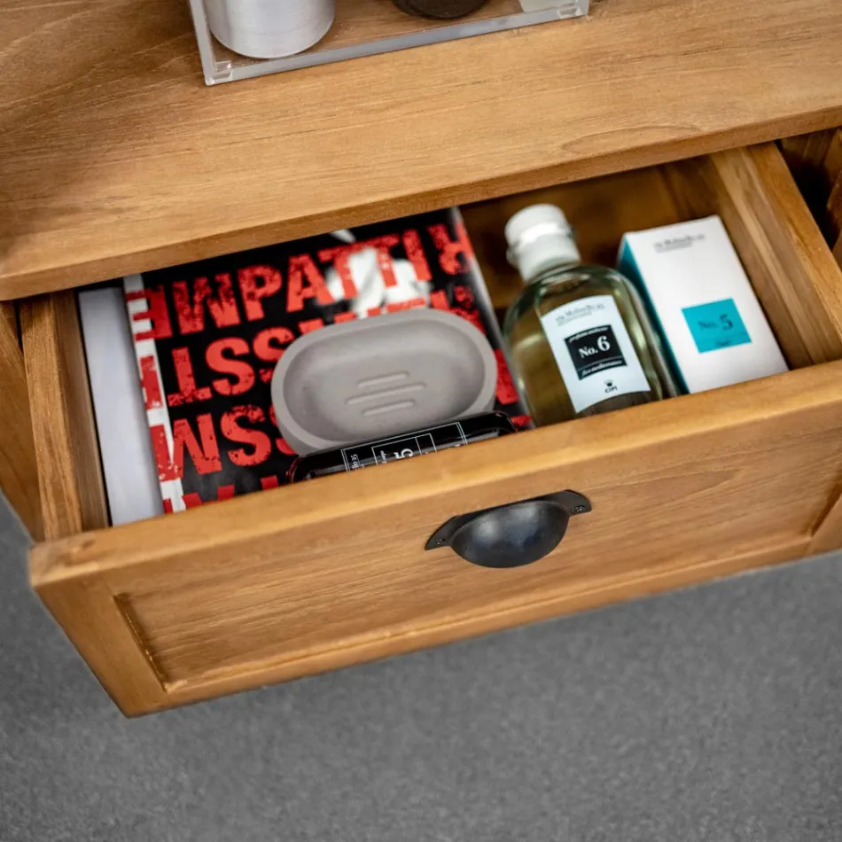 Fritstående badeværelsesskab lavet af teaktræ med to skuffer - Frangipani Viadurini