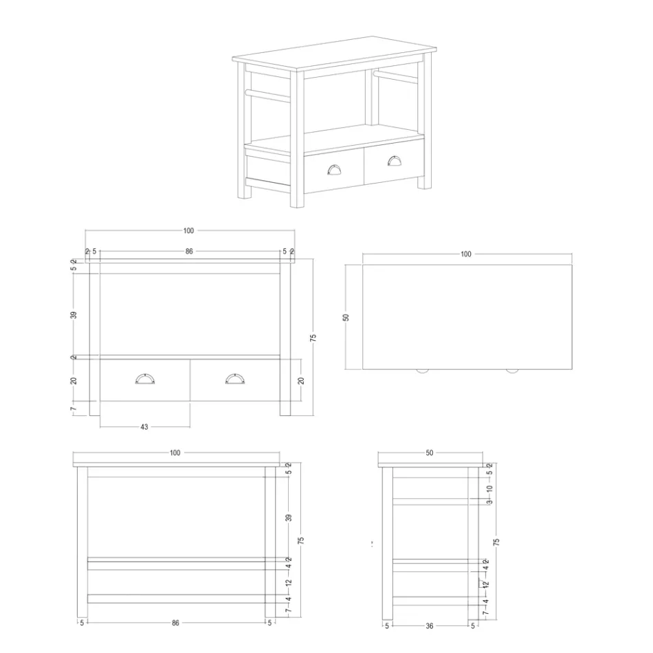 Fritstående badeværelsesskab lavet af teaktræ med to skuffer - Frangipani Viadurini