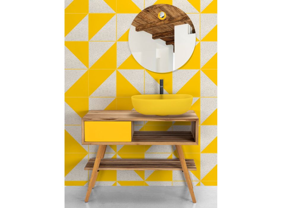 Moderne gult badeværelsesskab med stor hylde og kommode - Benoit Viadurini