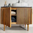 Håndlavet badeværelsesskab af massiv teak og mahogni - Heliconia Viadurini