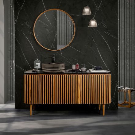 Håndlavet badeværelsesskab af massiv teak og mahogni - Heliconia Viadurini