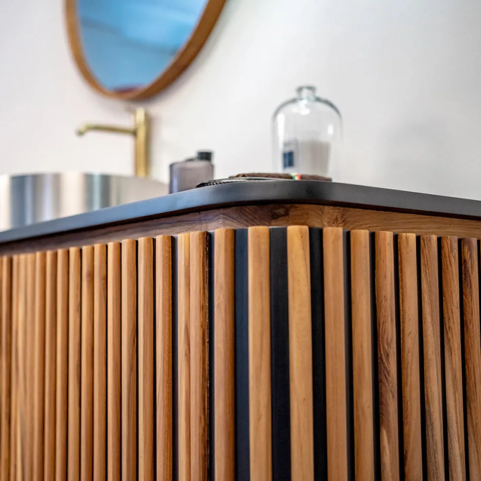 Håndlavet badeværelsesskab af massiv teak og mahogni - Heliconia Viadurini