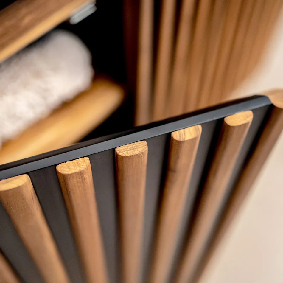 Håndlavet badeværelsesskab af massiv teak og mahogni - Heliconia Viadurini