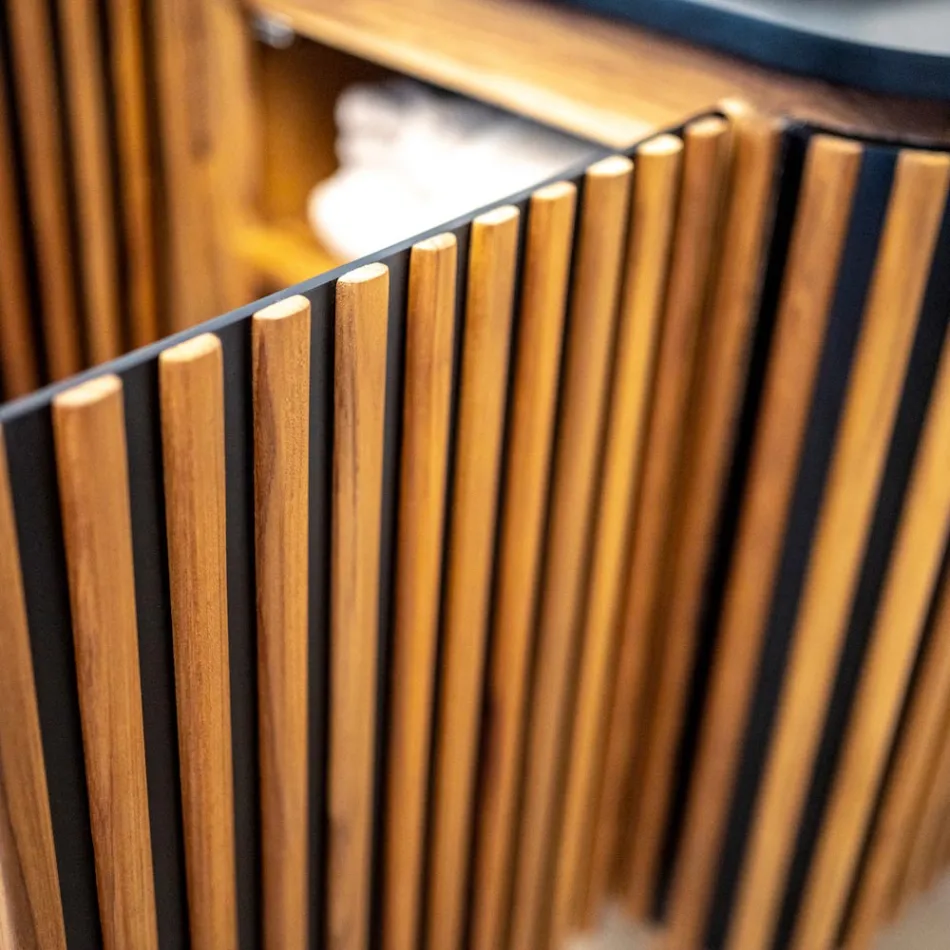 Håndlavet badeværelsesskab af massiv teak og mahogni - Heliconia Viadurini