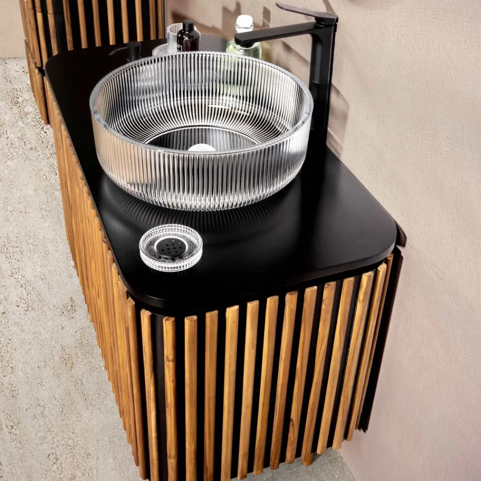 Håndlavet badeværelsesskab af massiv teak og mahogni - Heliconia Viadurini