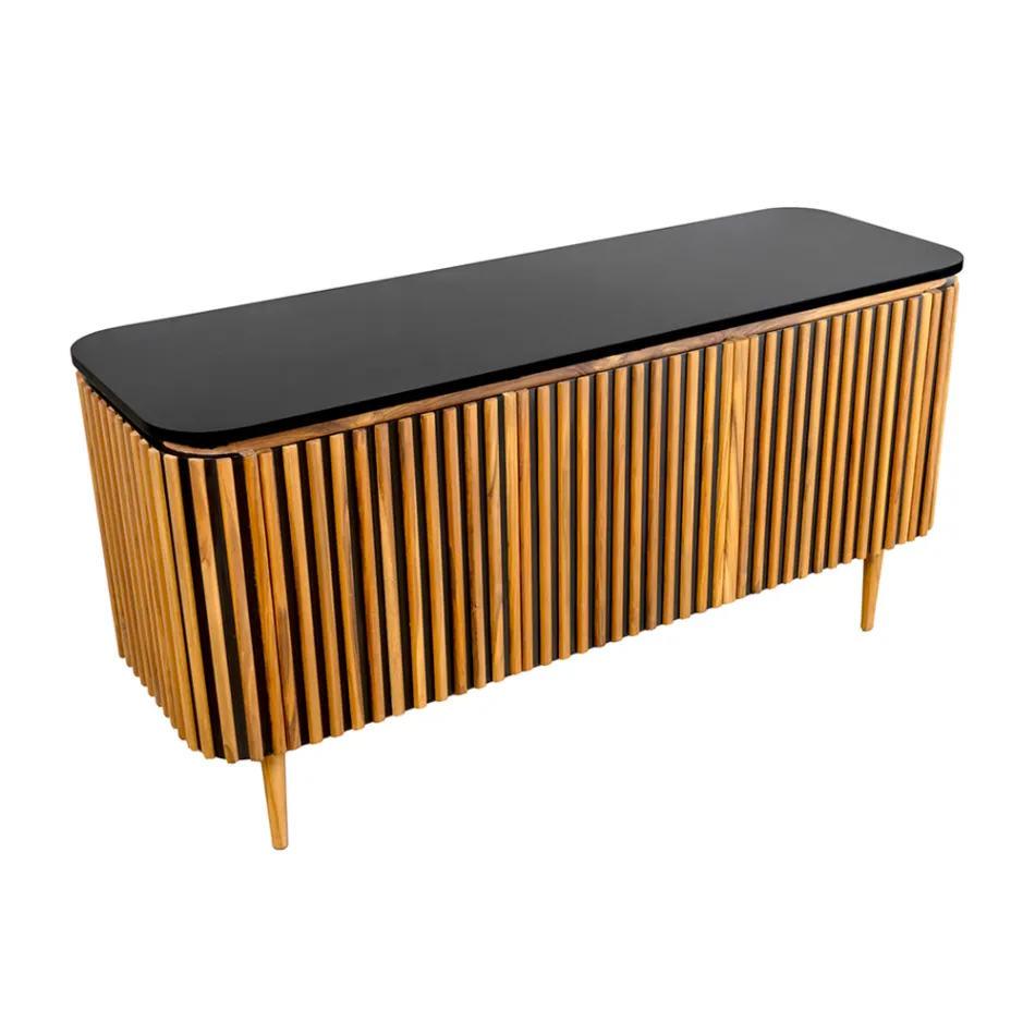 Håndlavet badeværelsesskab af massiv teak og mahogni - Heliconia Viadurini