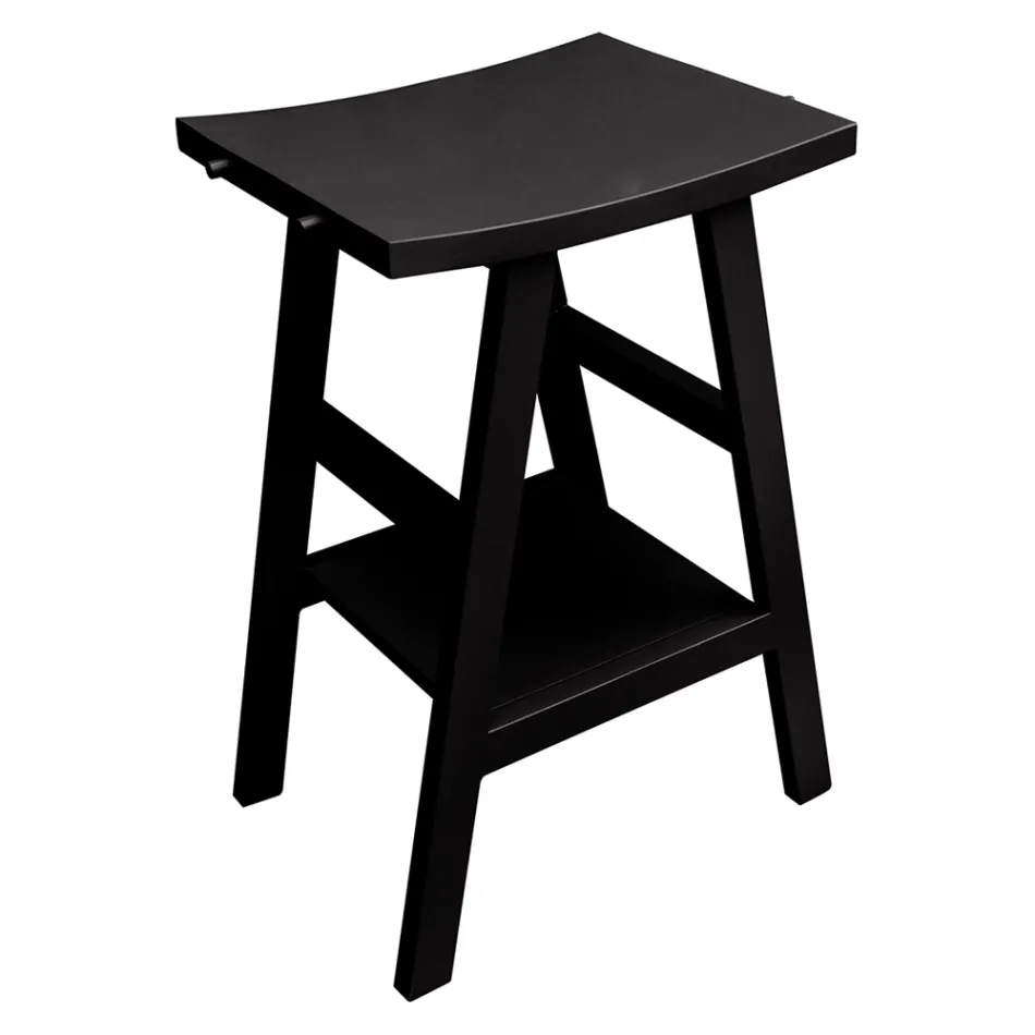 Moderne badeværelsesskab i teaktræ med sort halvbuet top - Raomi Viadurini