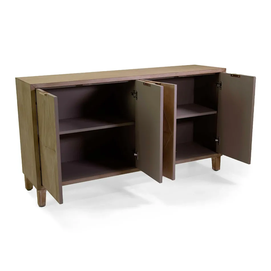 Indendørs skab med 4 døre med MDF-finer og ben af gran - Tempesta Viadurini