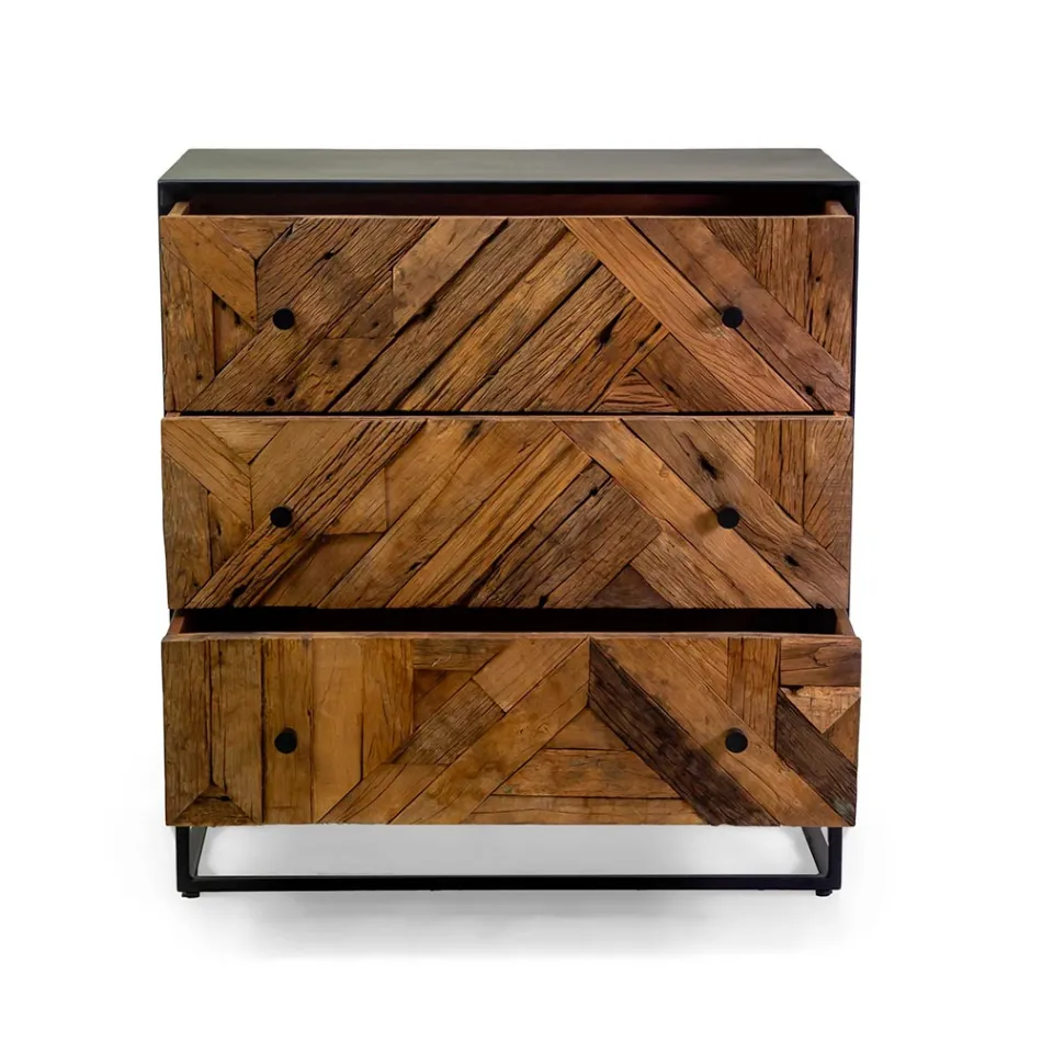 Sort metalskab til stuen med 3 træskuffer - Wreck Viadurini