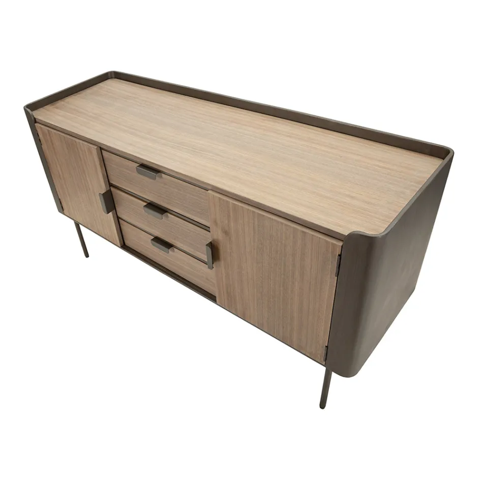 Skab i grantræ og gråt jern med 3 skuffer og 2 låger - Cooper Viadurini