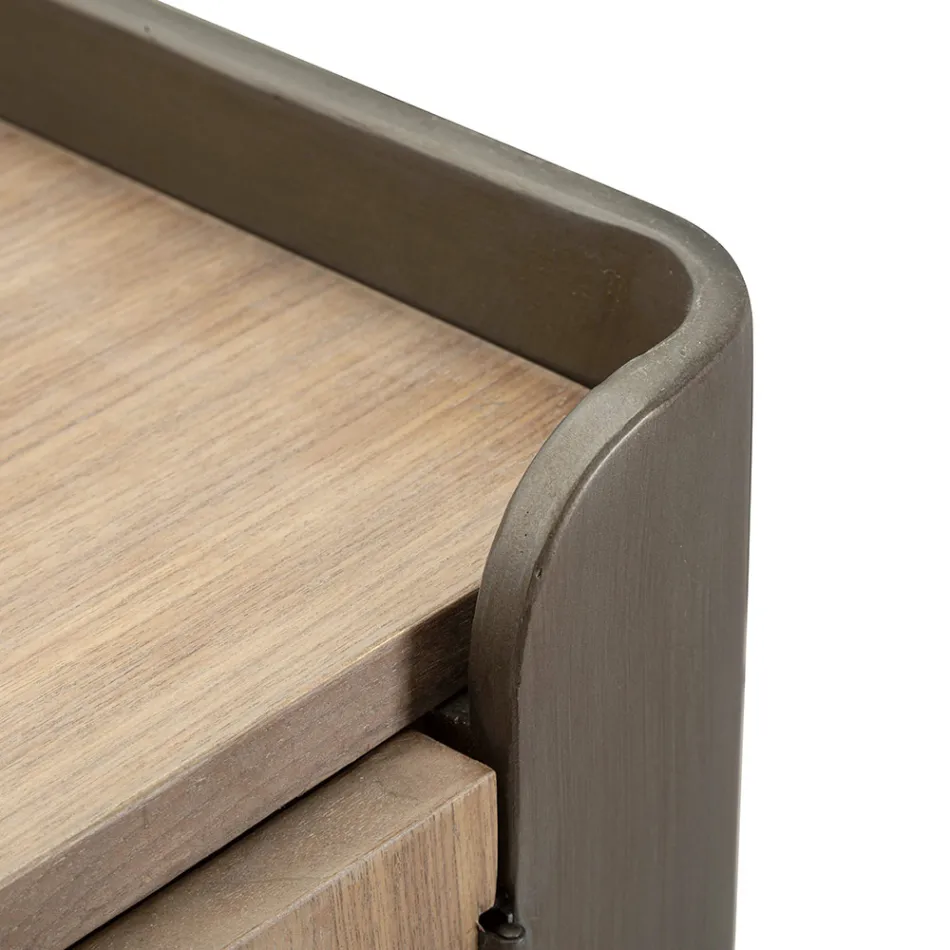 Skab i grantræ og gråt jern med 3 skuffer og 2 låger - Cooper Viadurini