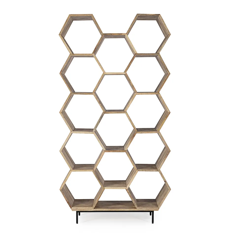 Stue bogreol i Mango Wood Honeycomb Design - Carida Viadurini