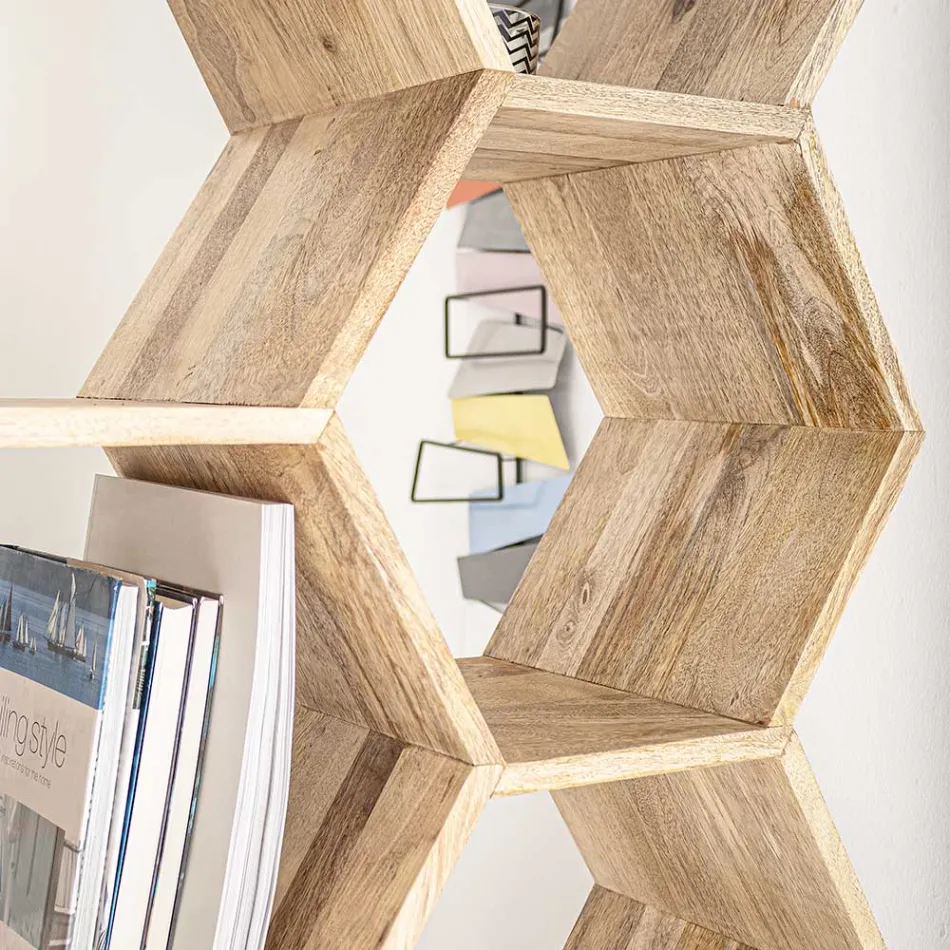 Stue bogreol i Mango Wood Honeycomb Design - Carida Viadurini