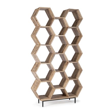 Stue bogreol i Mango Wood Honeycomb Design - Carida Viadurini