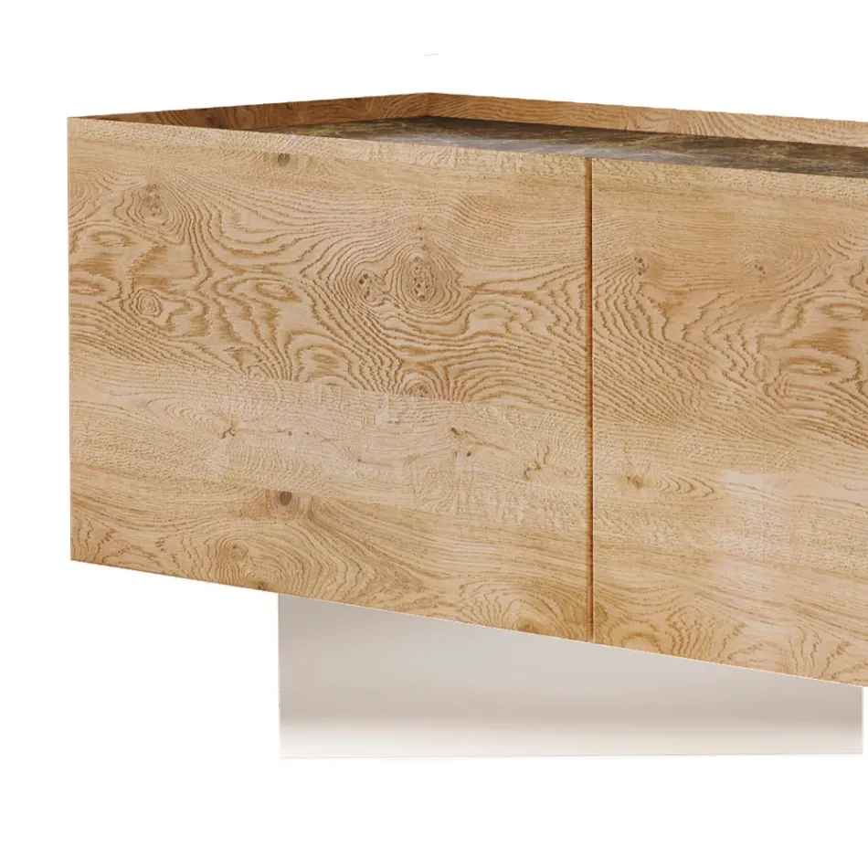 TV-skab med 3 døre med fod i hærdet glas Fremstillet i Italien - Soraya Viadurini