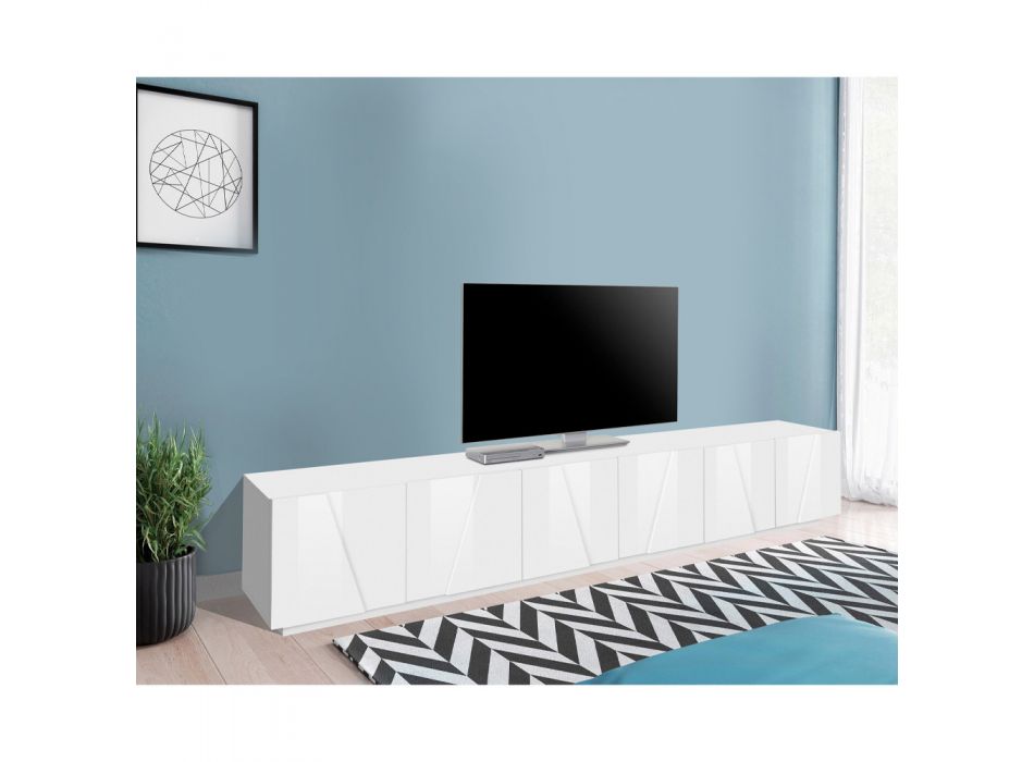 TV-skab med 4 eller 6 låger i hvidt træ, beton eller skifer - Fjona Viadurini