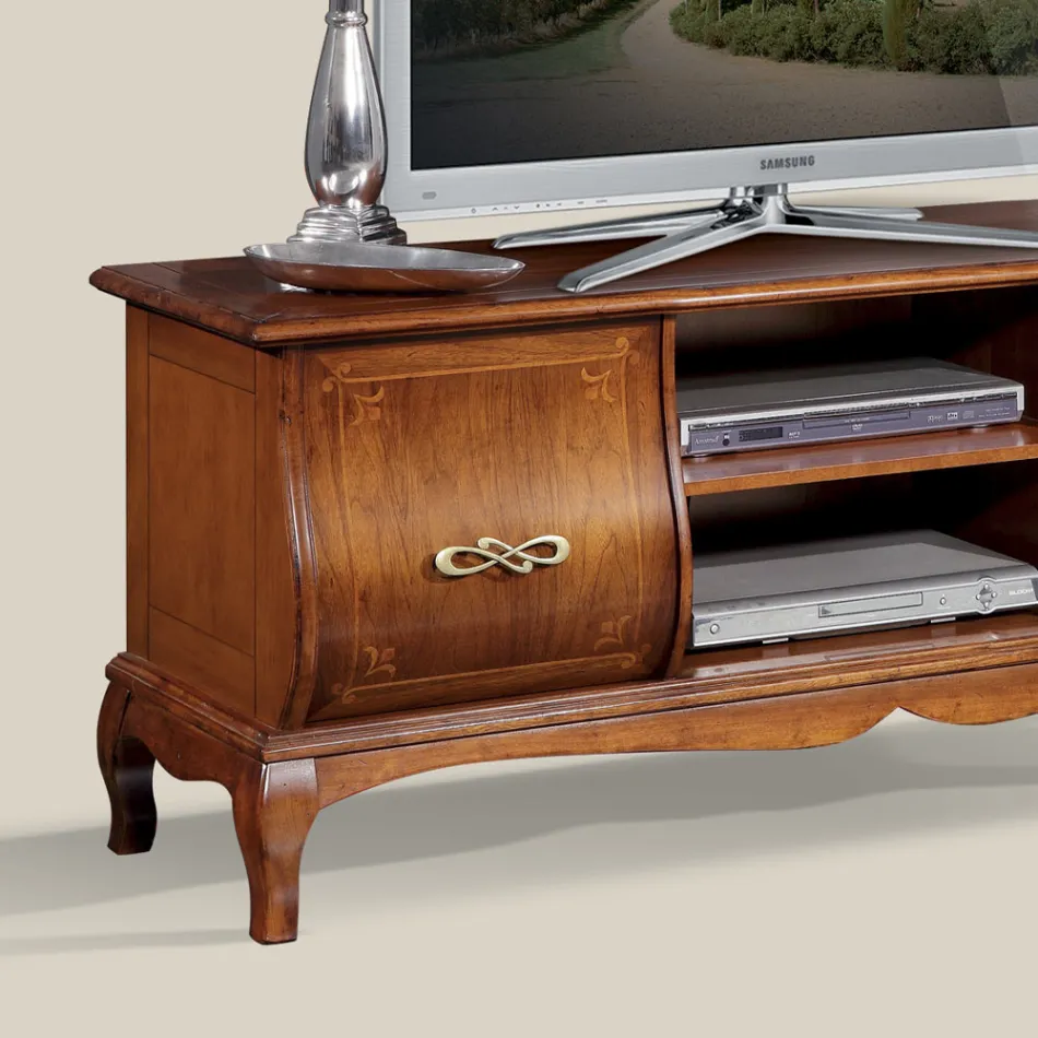 Klassisk tv-stativ i træ med indlæg lavet i Italien - Hastings Viadurini