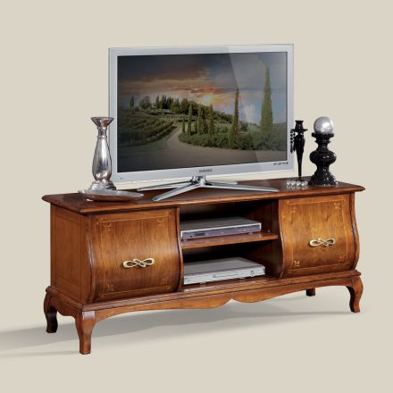 Klassisk tv-stativ i træ med indlæg lavet i Italien - Hastings Viadurini
