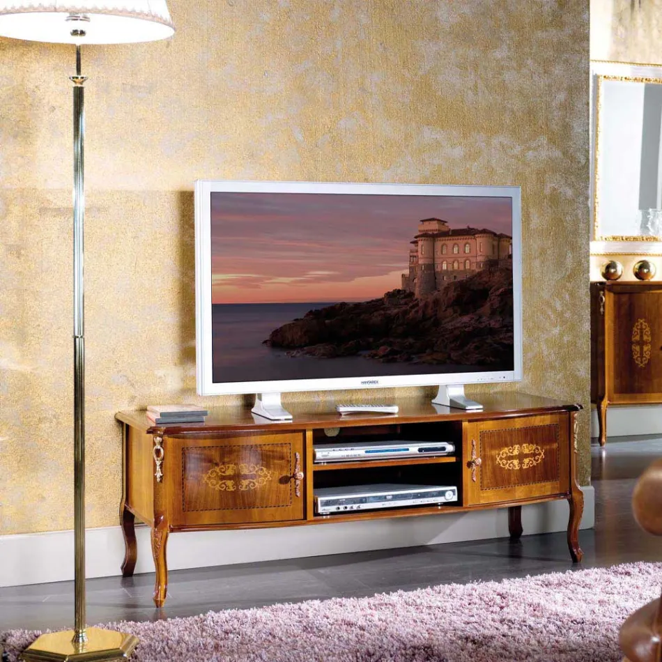 Klassisk tv-stativ i træ med indlæg lavet i Italien - Katerine Viadurini