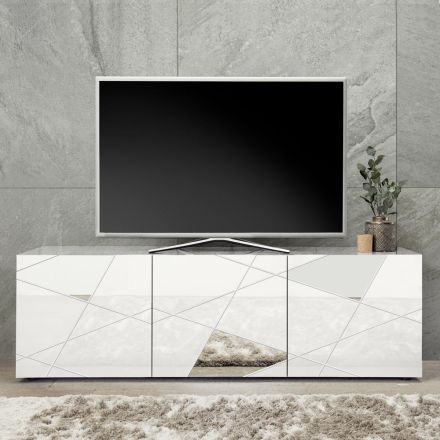 TV stativ med 3 døre, serigrafi og spejl lavet i Italien - Effe Viadurini