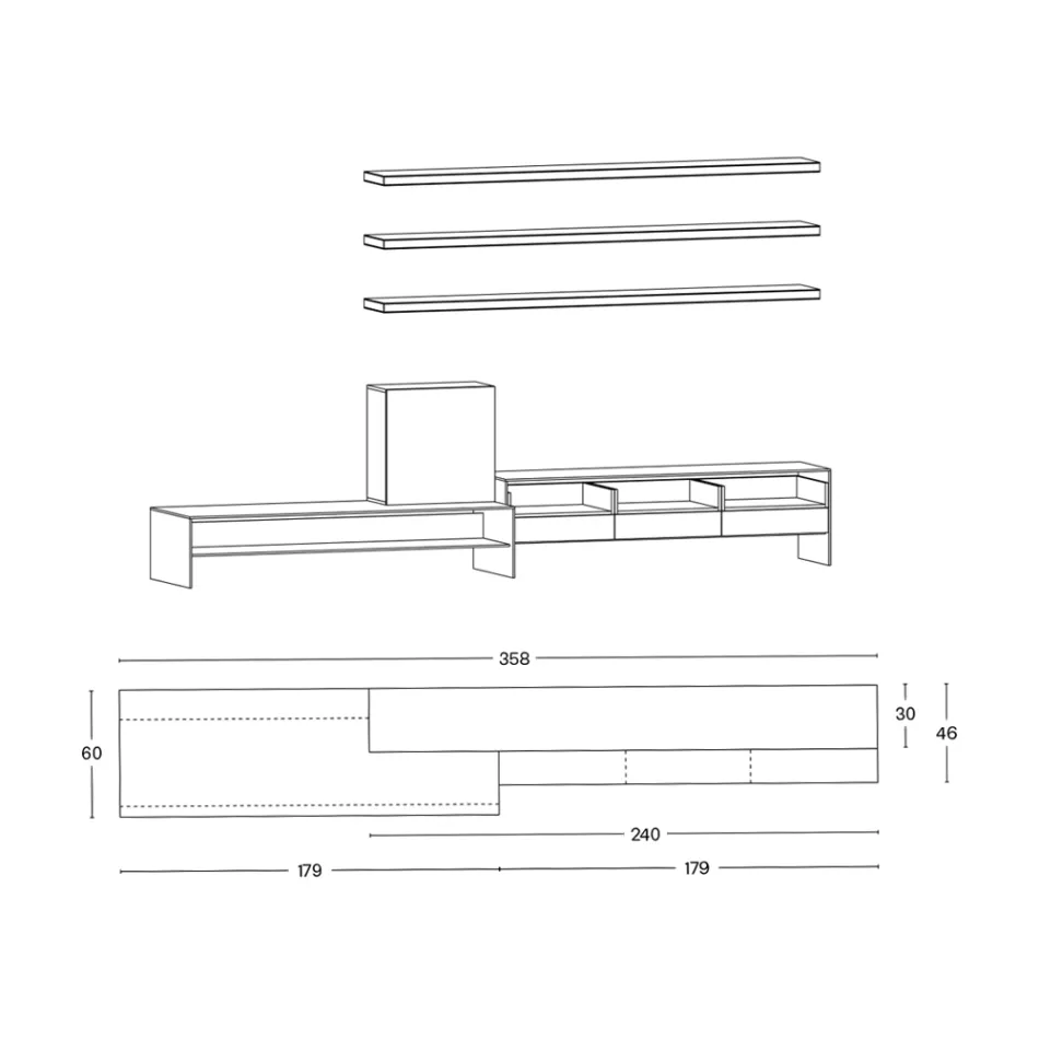 TV stativ med 3 hylder og hængslet beholder Made in Italy - Roman Viadurini