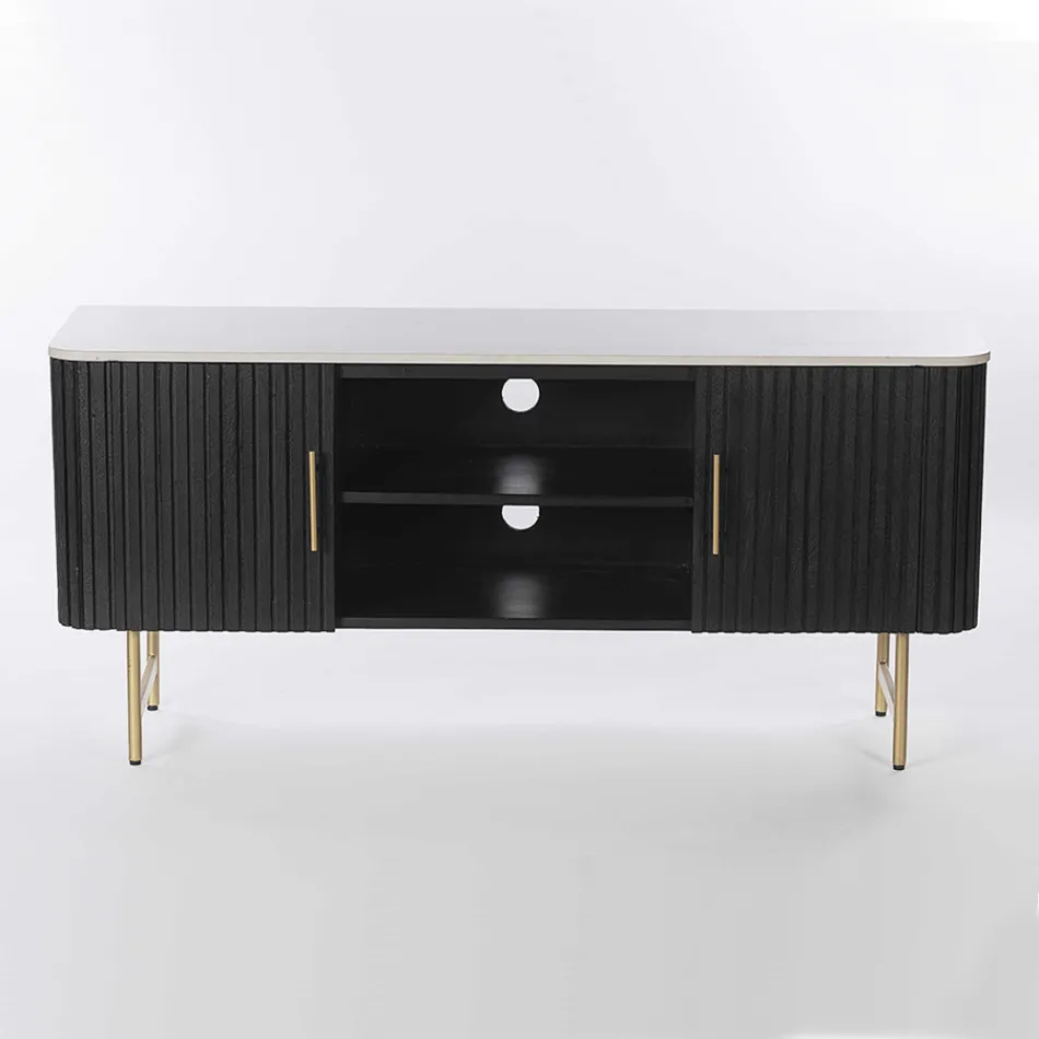 TV-bord med marmorplade og ramme i mangotræ - Fisherman Viadurini